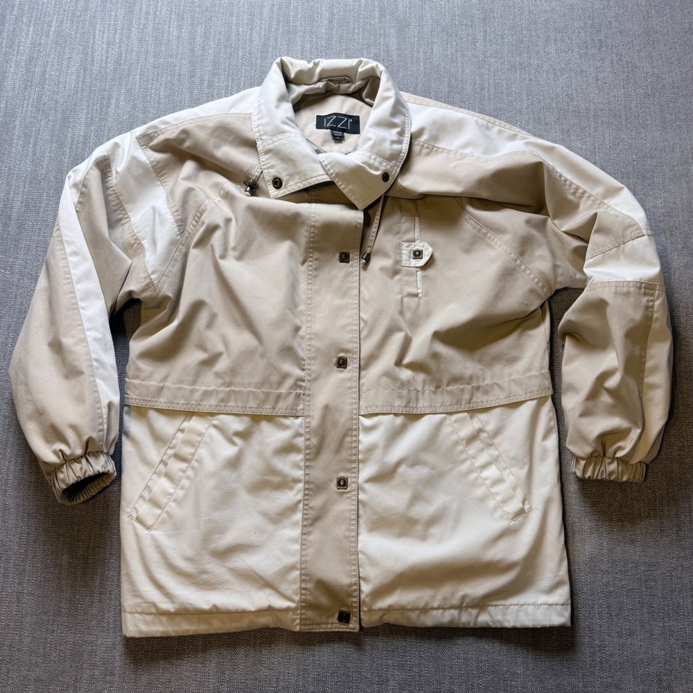 IZZI Vintage Colorblock Windbreaker Jacket Tan Cream Mens‎ Medium 90s Retro